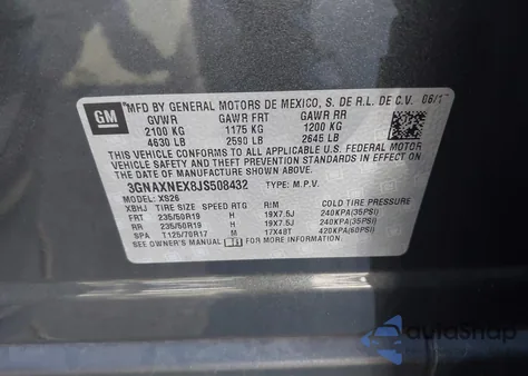 2018 Chevrolet Equinox Premier из США, поврежденный, VIN 3GNAXNEX8JS508432